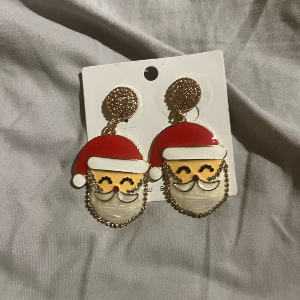 Santa Claus Earrings with Red and Gold Rhinestone